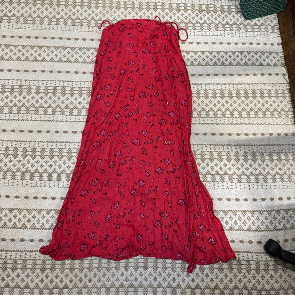 Free People Red Floral Maxi Skirt